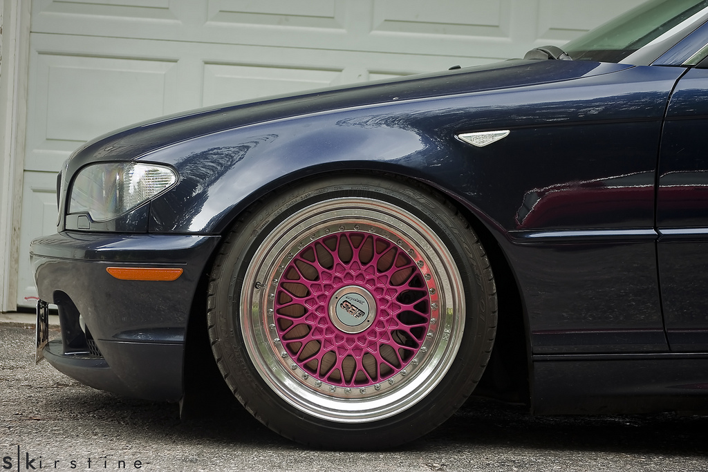 Black BMW E46 on Pink BBS RS This blue BMW 3 series E46 sits on a set of