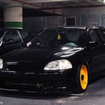 Black Honda Civic EK Hatchback Yellow BBS RS