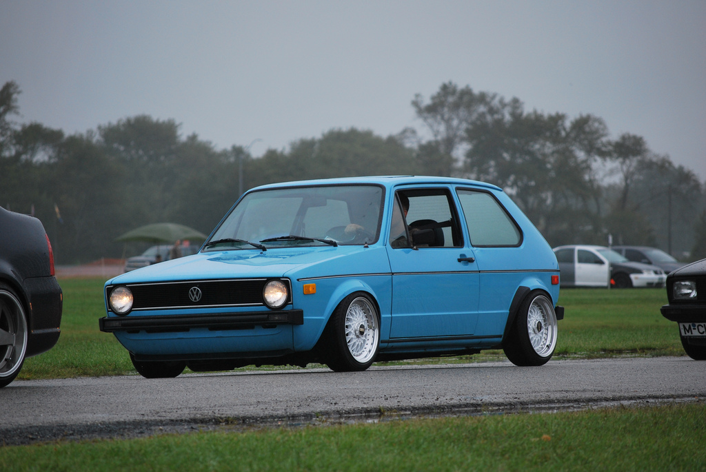 This early model Volkswagen Rabit has perfect stance on the white BBS RS 