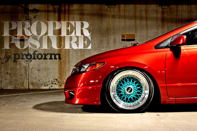Red Honda Civic Si Coupe FG2 on 17" Blue BBS RS