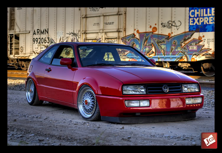 Red Volkswagen Corrado on 16" BBS RS with Red Logos