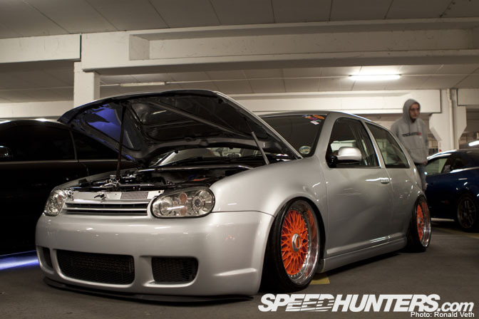 This clean Volkswagen Golf MK is slammed on a set of Orange BBS RC wheels 