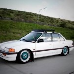 White Honda Civic EF Sedan on Blue BBS RS