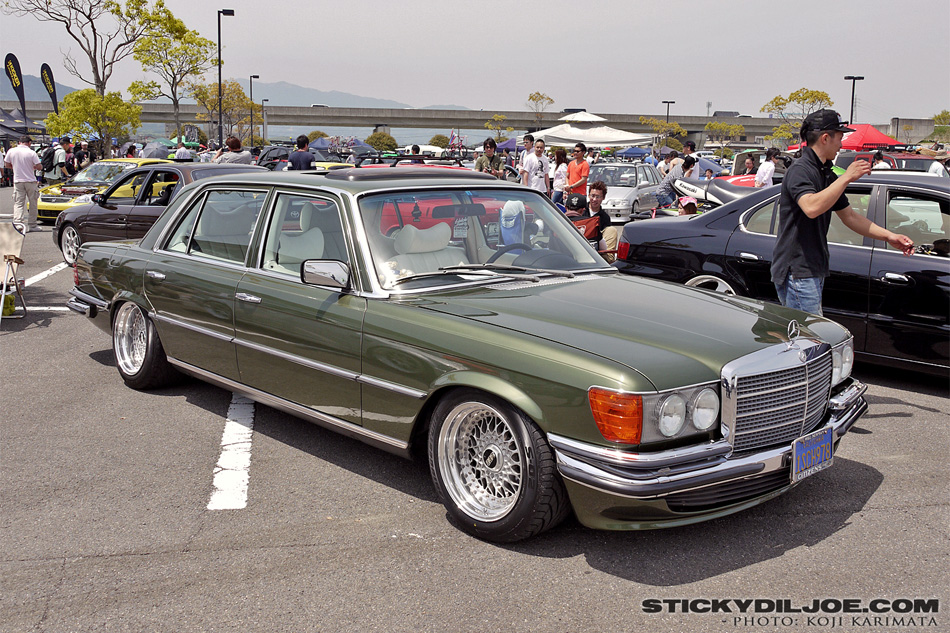 Green Mercedes Benz w115 on 16" BBS RS