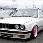 White BMW E30 Coupe on Pink and White BBS RS