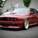 Red BMW M3 E30 on 17" Gold BBS RS