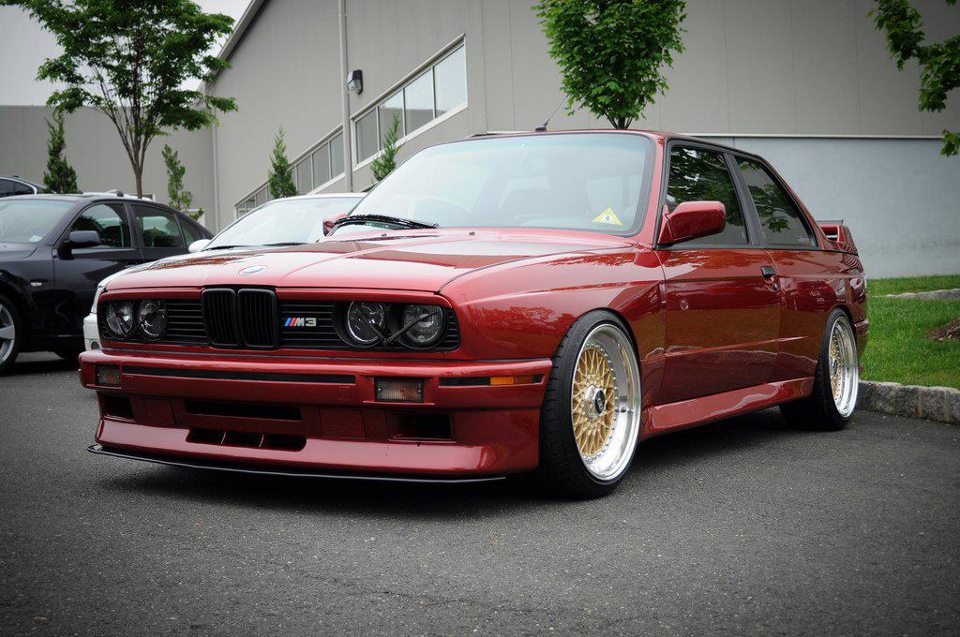 Red BMW M3 E30 on 17" Gold BBS RS