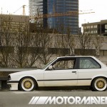 White BMW 325i E30 on Gold BBS RS