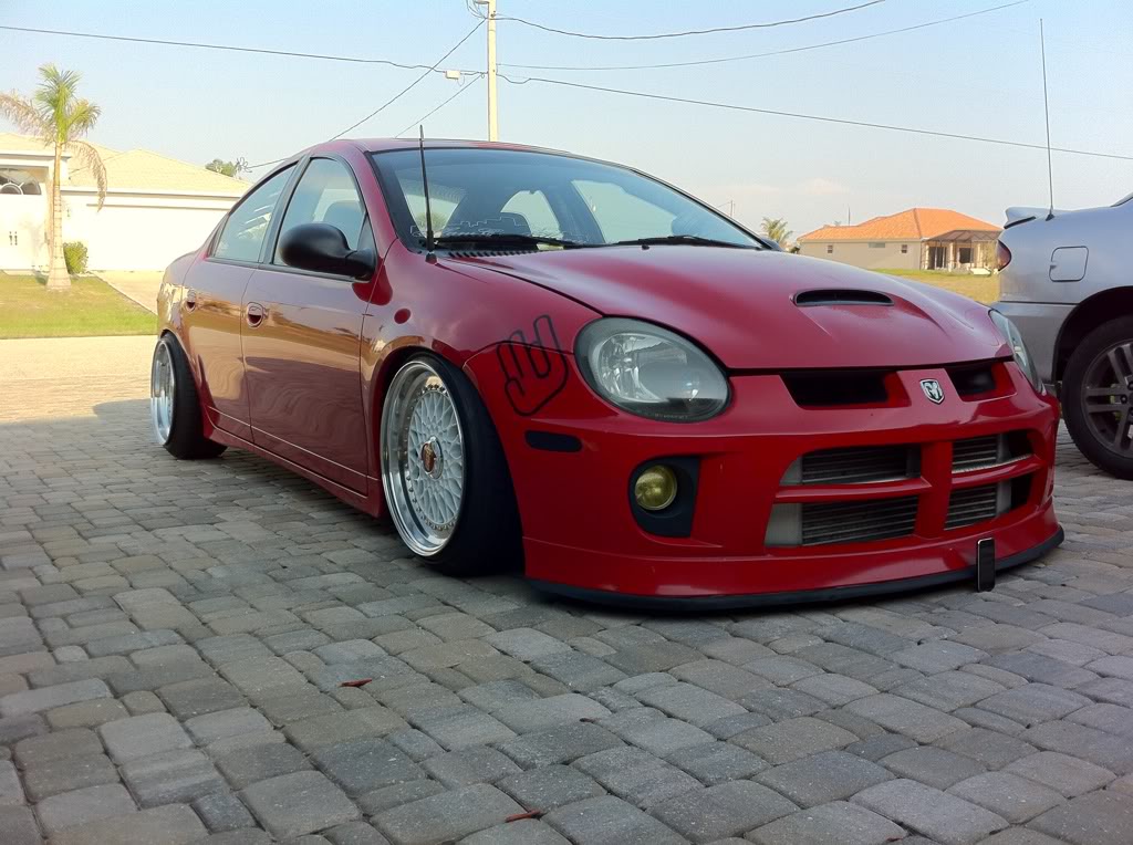 Red Dodge Neon SRT4 on 17" White BBS RS. dodge_neon_srt4_bbs_rs_01. 