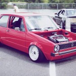 Red Volkswagen Rabbit MK1 on 15" White BBS RM