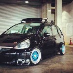 Black Honda Fit on Blue BBS RS