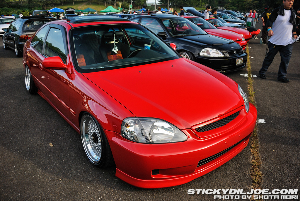 Red EK Honda Civic Si Coupe on 16" Silver BBS RS