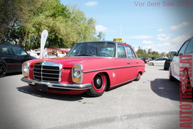 Mercedes Benz W115 on Black and Red BBS RS