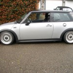 Silver Mini Cooper on Silver and Black 16" BBS RS