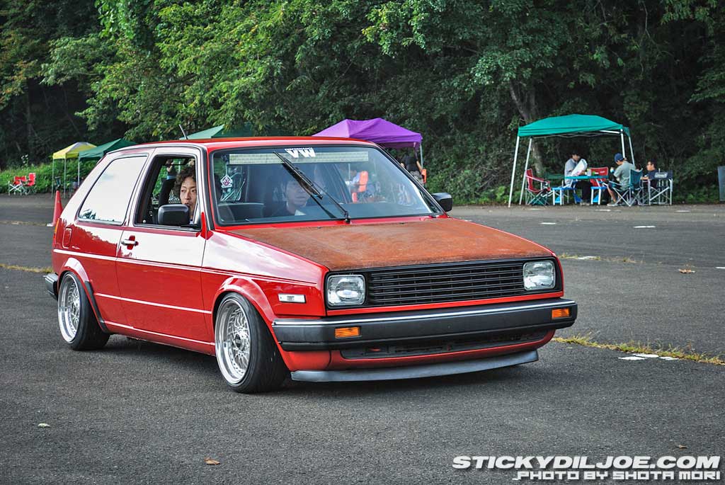 Red Volkswagen Golf MK2 on Silver 15" BBS RS