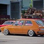 Orange Volkswagen Rabbit on 15" BBS RS