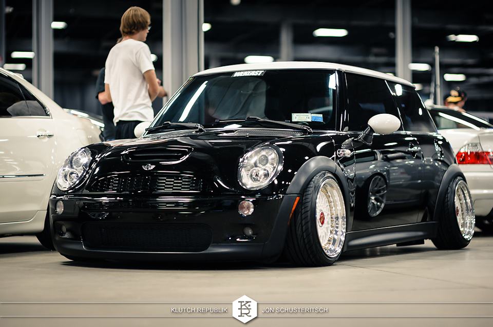 Black Mini Cooper on White BBS RS