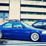 Blue EK Honda Civic Sedan on Silver BBS RS